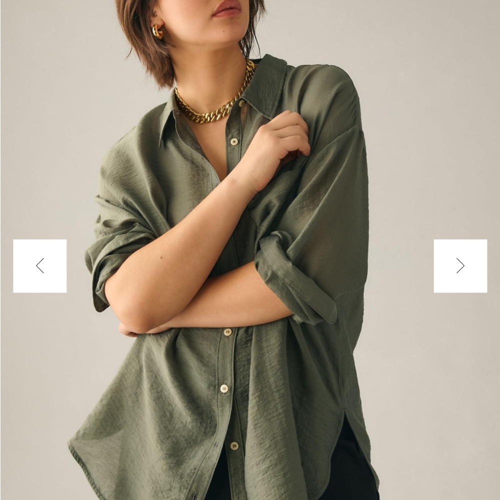 Maeve dark green semi-sheer blouse Large